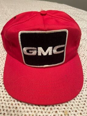 Vintage GMC Snapback Hat Made USA Red Trucker Cap 80s 90s